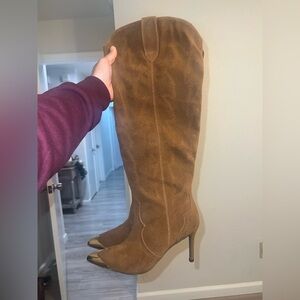 Brown Suede Knee-High Women's Boots